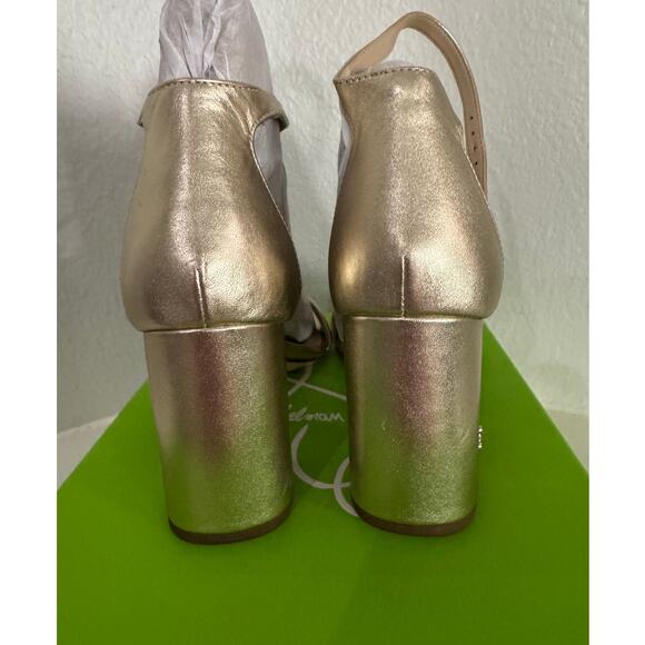 SAM EDELMAN NWB $ Daniella Gold Leather Block Heel Size 8.5 M - Picture 4 of 12